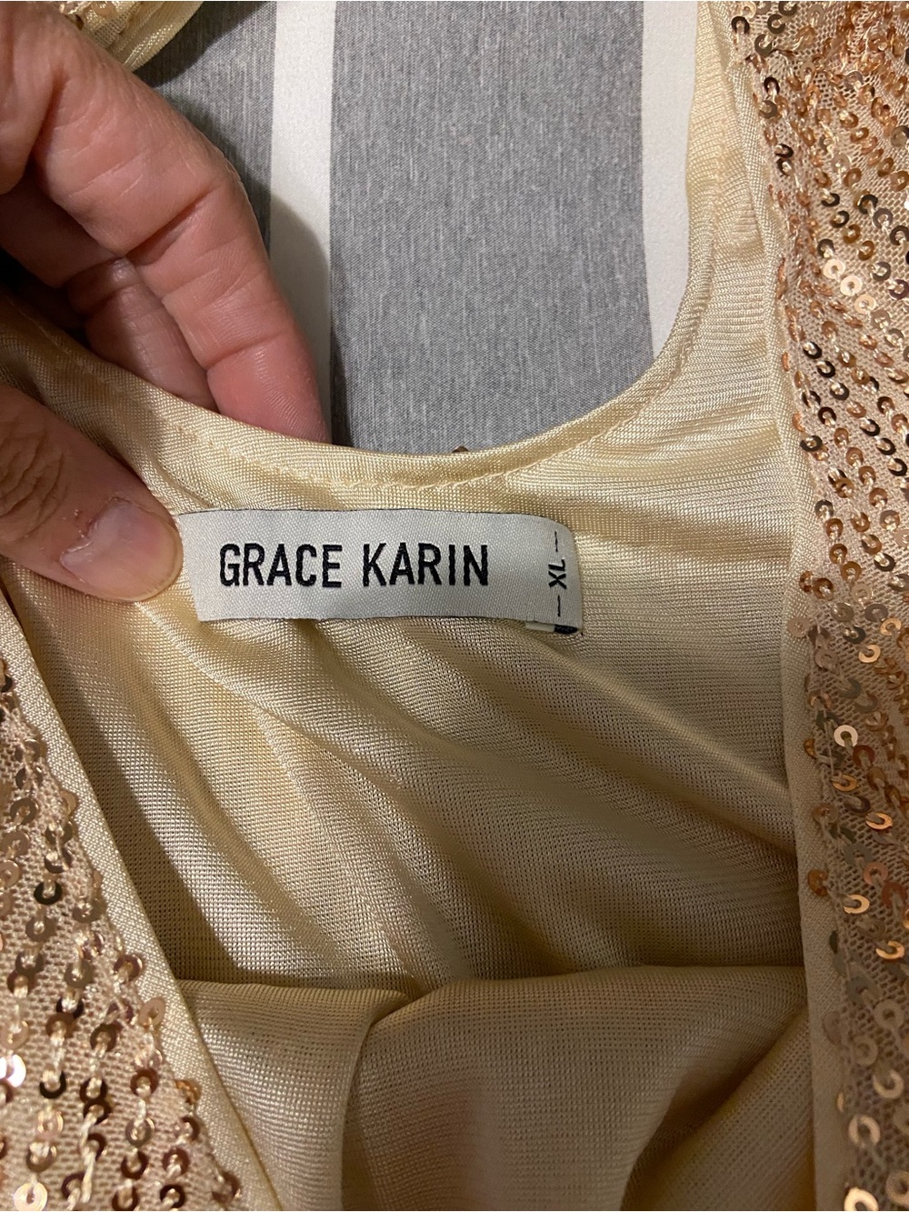 Grace Karin Champagne Sequin V-Neck Bell Sleeve Top - Picture 5 of 7